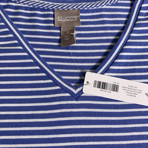 NWT Chico's Top Women's Size 4 (2X) Soft Drop Shoulder 3/4 Sleeve Ocean Drop - Picture 4 of 7